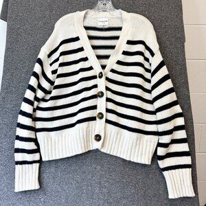 Cotton Sweater Large Navy White Stripe Classic Coastal Nautical Preppy Beach